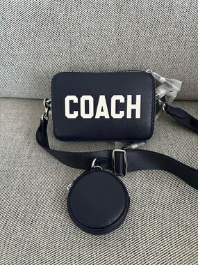 NWT Coach men's Dark Navy Charter Coach Graphic Leather Crossbody Bag 19 CP270